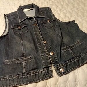 Chicos Platinum Blue Demin Jeans Vest with Rhinestone Buttons